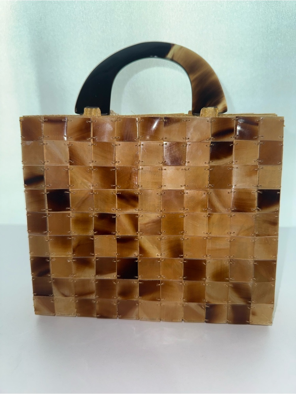 Shiraleah Tortoiseshell Acrylic Tile Top Handle Box Clutch Handbag